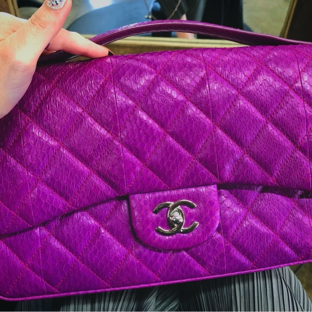 CHANEL EASY CARRY WATER SNAKESKIN MAGENTA BAG